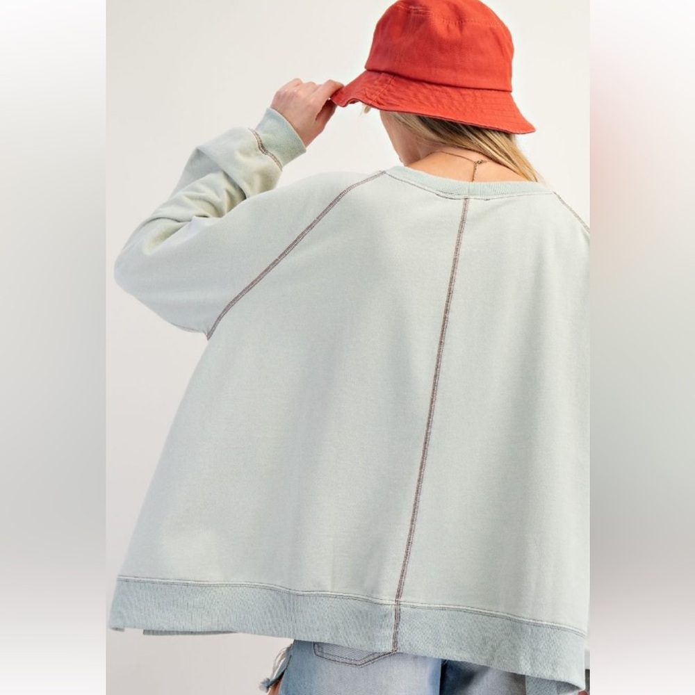 856 ❤️ EASEL MINERAL WASHED TERRY KNIT BOXY PULLOVER - Picture 2 of 4